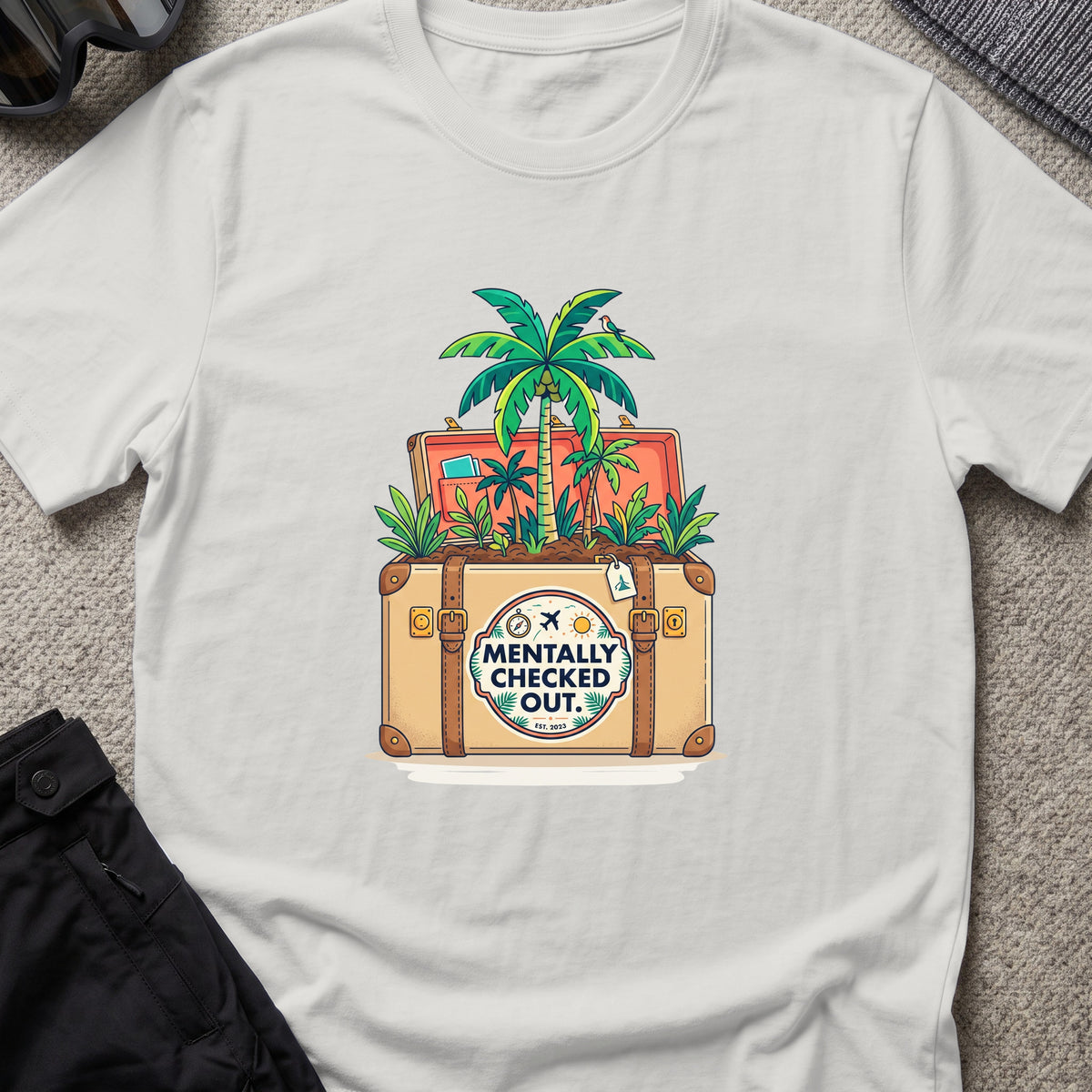 Mentally Checked Out T-Shirt in Ice Grey, front view.