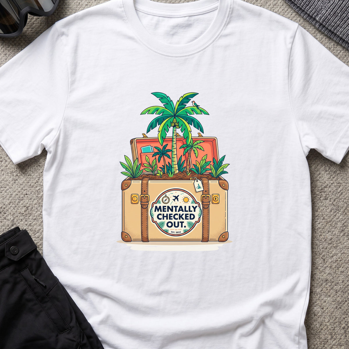 Mentally Checked Out T-Shirt in White, front view.