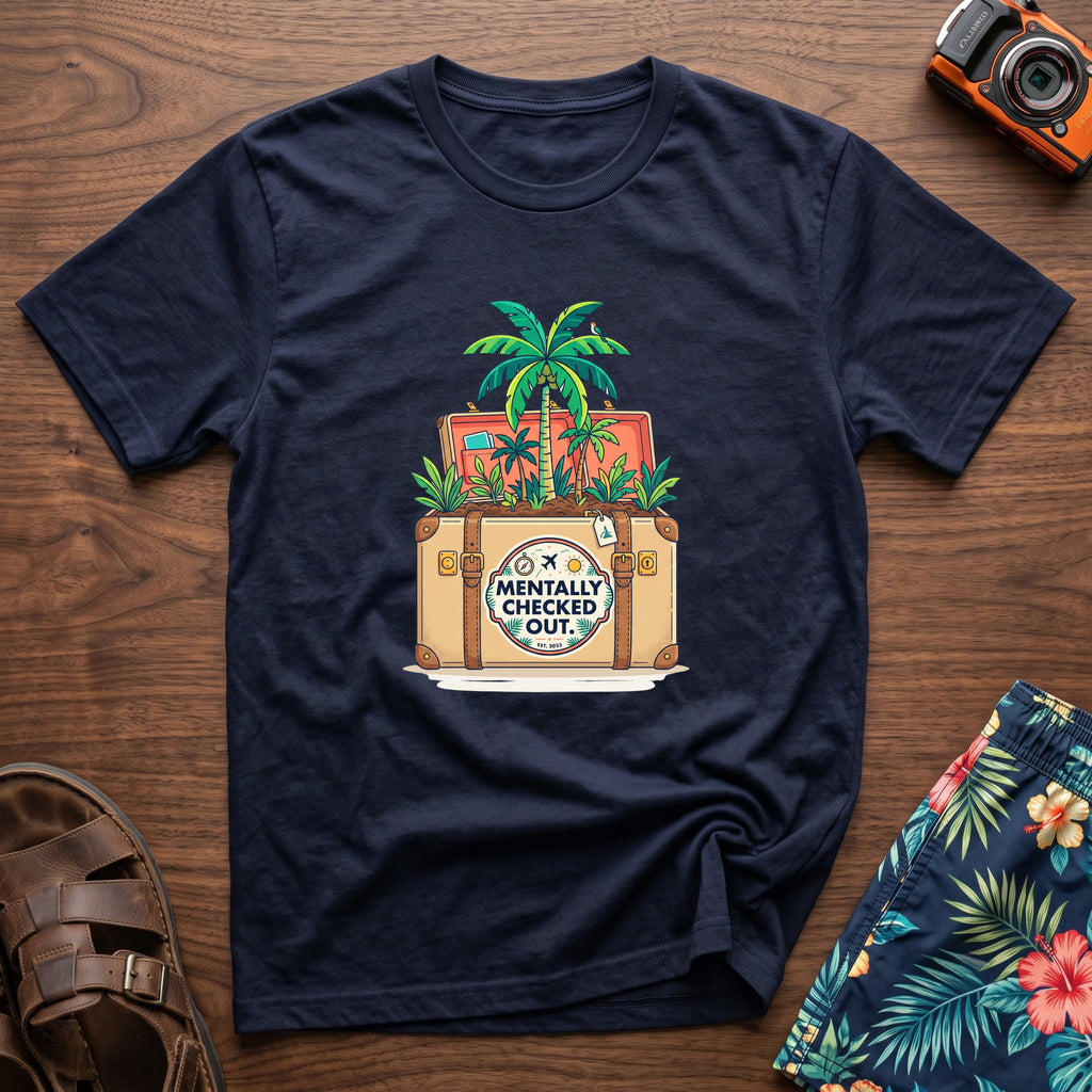 Mentally Checked Out T-Shirt in Navy, front view.