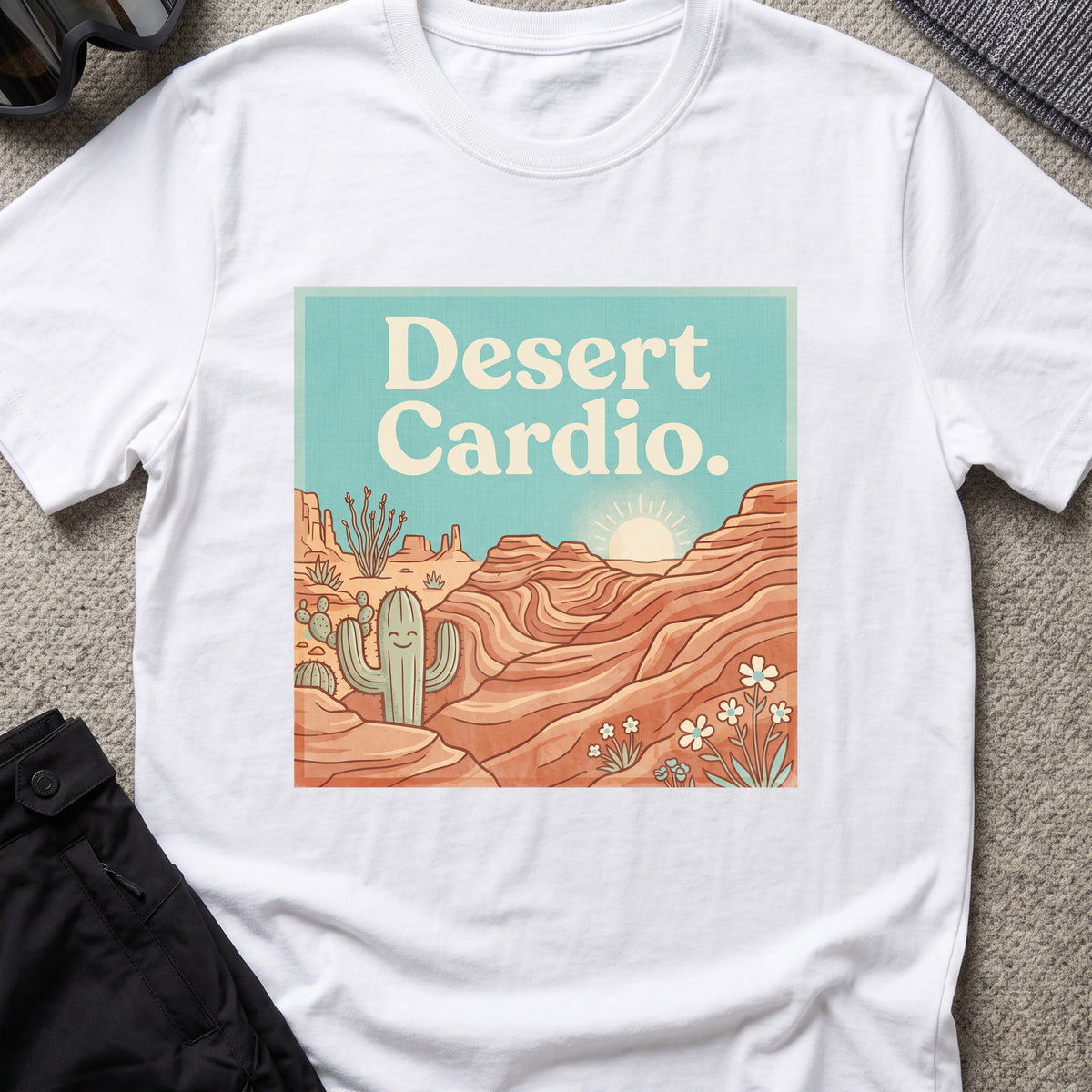 Desert Cardio T-Shirt in White, front view.
