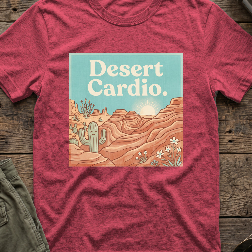 Desert Cardio T-Shirt in Heather Cardinal, front view.