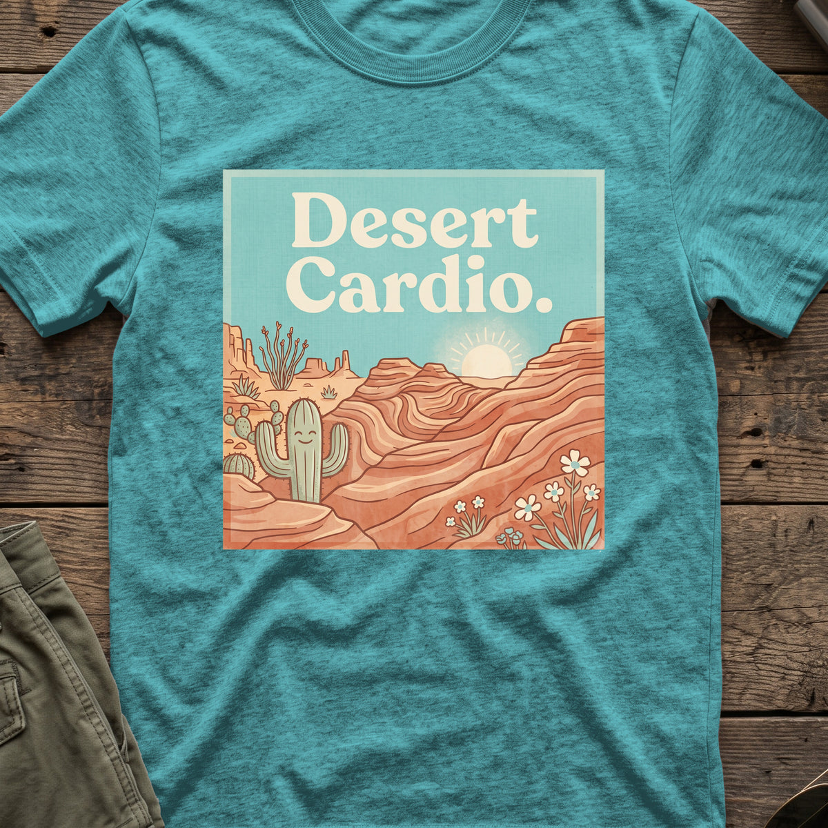 Desert Cardio T-Shirt in Heather Galapagos Blue, front view.