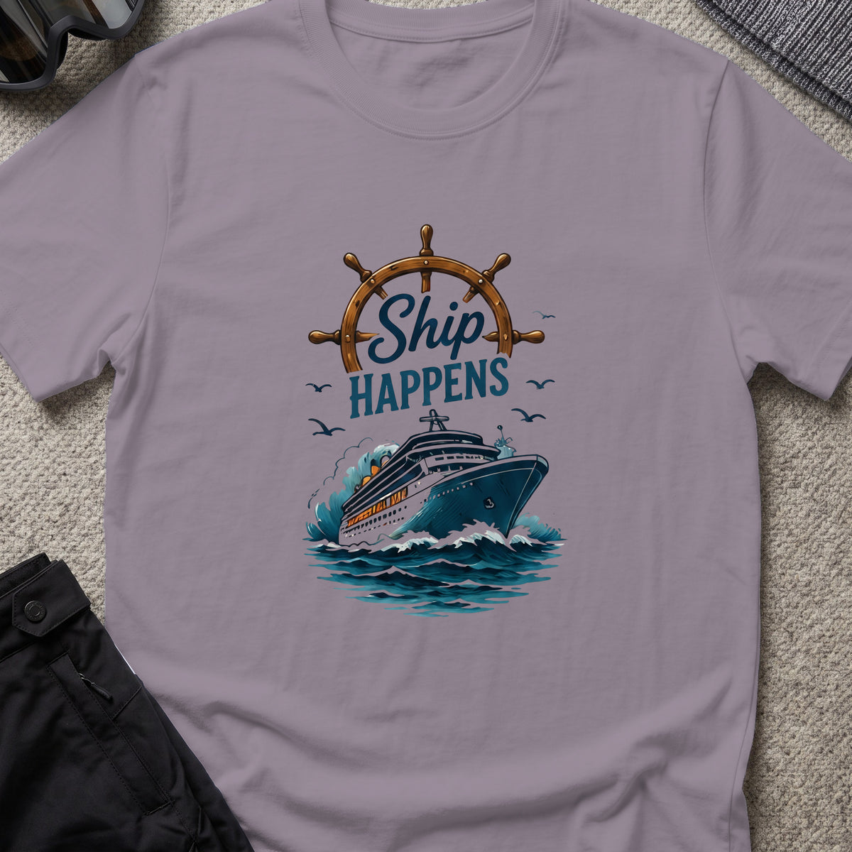 Ship Happens T-Shirt — Cruise Ship in Paragon, front view.