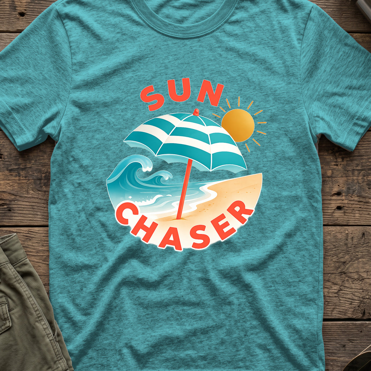 Sun Chaser T-Shirt — Shoreline in Heather Galapagos Blue, front view.