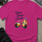 Views, Booze, and Cruises T-Shirt — Aviators in Antique Heliconia, front view.