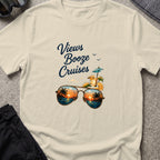 Views, Booze, and Cruises T-Shirt — Aviators in Sand, front view.