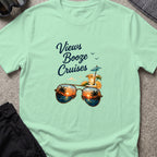 Views, Booze, and Cruises T-Shirt — Aviators in Mint Green, front view.