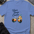 Views, Booze, and Cruises T-Shirt — Aviators in Iris, front view.