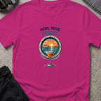 Views, Booze, and Cruises T-Shirt — Cocktail in Antique Heliconia, front view.