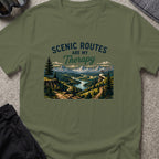 Scenic Routes are my Therapy T-Shirt in Military Green, front view.
