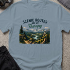 Scenic Routes are my Therapy T-Shirt in Stone Blue, front view.