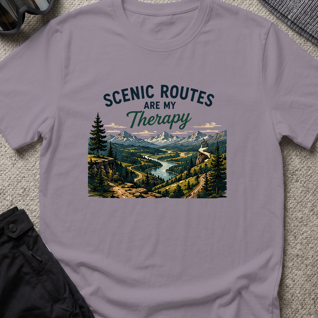 Scenic Routes are my Therapy T-Shirt in Paragon, front view.