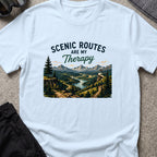 Scenic Routes are my Therapy T-Shirt in Light Blue, front view.