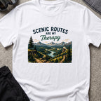 Scenic Routes are my Therapy T-Shirt in White, front view.