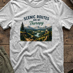 Scenic Routes are my Therapy T-Shirt in Sport Grey, front view.