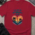 Vacation Withdrawal Club T-Shirt in Cardinal Red, front view.