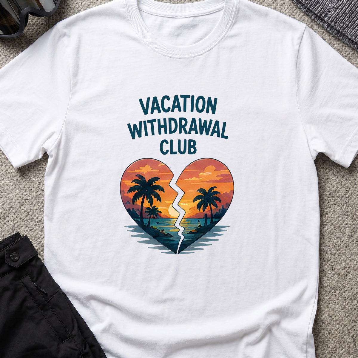 Vacation Withdrawal Club T-Shirt in White, front view.