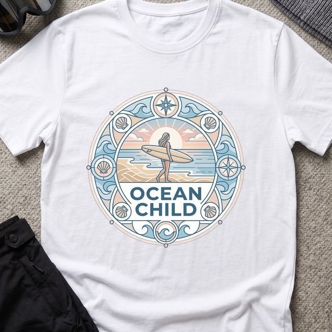 Ocean Child T-Shirt in White, front view.