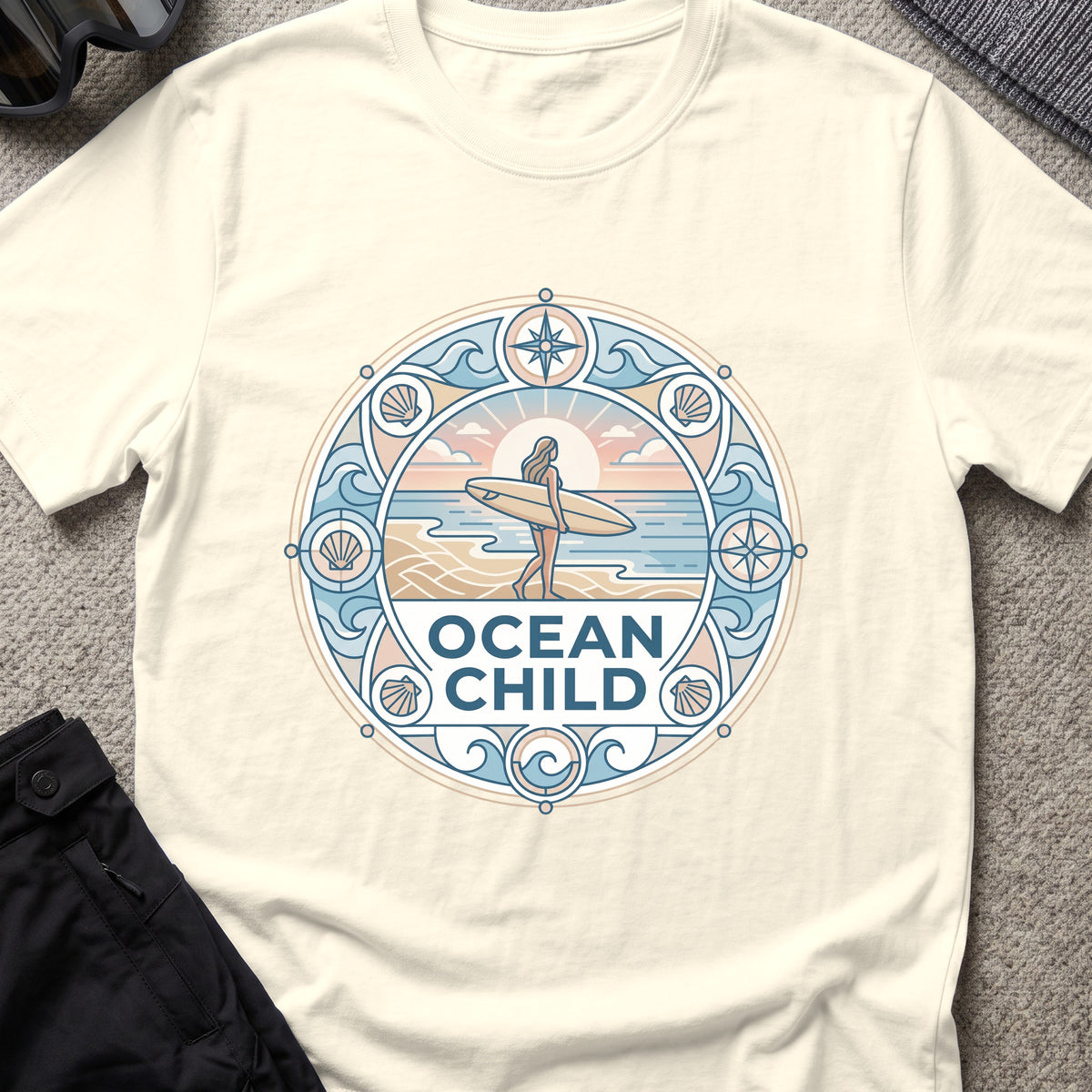 Ocean Child T-Shirt in Natural, front view.