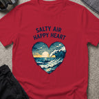 Salty Air Happy Heart T-Shirt in Antique Cherry Red, front view.