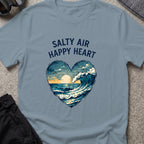 Salty Air Happy Heart T-Shirt in Stone Blue, front view.