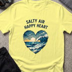 Salty Air Happy Heart T-Shirt in Cornsilk, front view.
