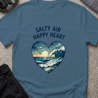 Salty Air Happy Heart T-Shirt in Indigo Blue, front view.