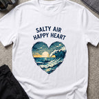 Salty Air Happy Heart T-Shirt in White, front view.