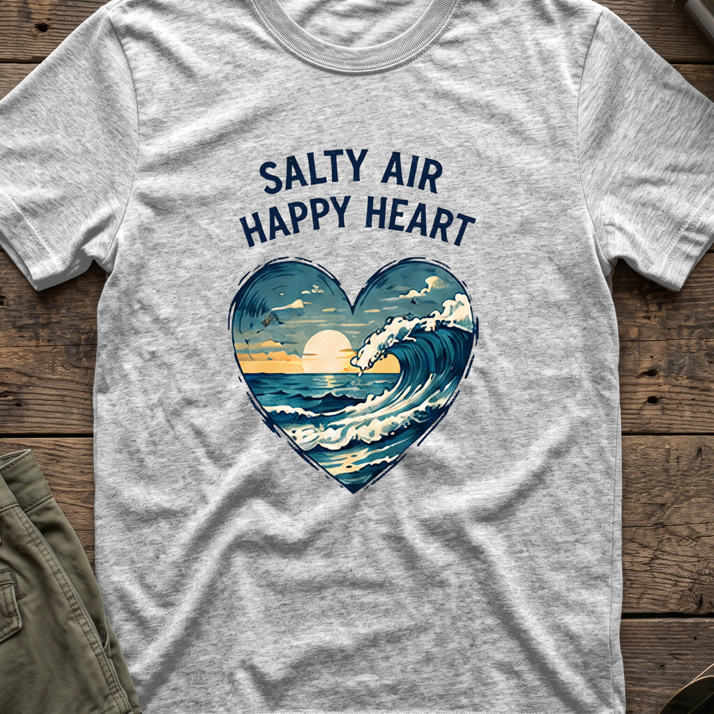 Salty Air Happy Heart T-Shirt in Sport Grey, front view.