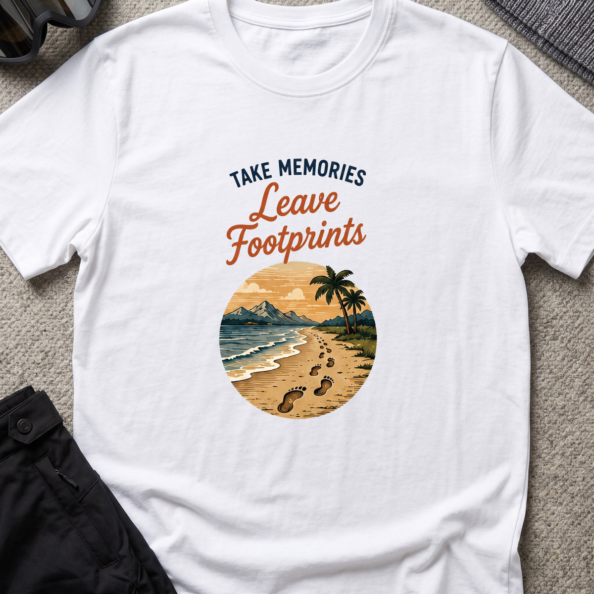 Leave Footprints T-Shirt in White, front view.