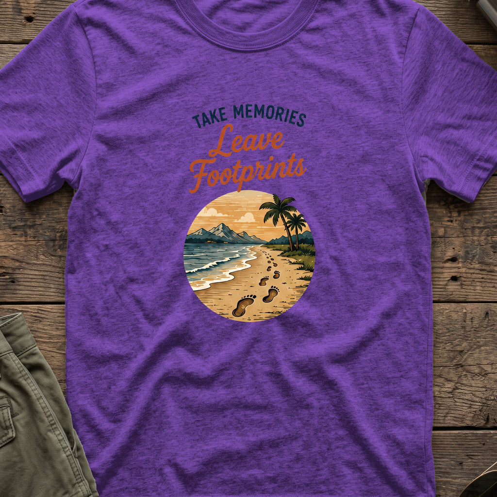 Leave Footprints T-Shirt in Heather Purple, front view.