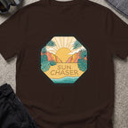 Sun Chaser T-Shirt — Sun Badge in Dark Chocolate, front view.