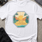 Sun Chaser T-Shirt — Sun Badge in White, front view.