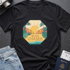 Sun Chaser T-Shirt — Sun Badge in Black, front view.
