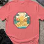 Sun Chaser T-Shirt — Sun Badge in Coral Silk, front view.