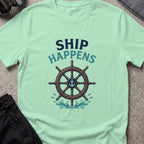 Ship Happens T-Shirt — Ship's Wheel in Mint Green, front view.