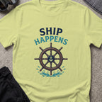 Ship Happens T-Shirt — Ship's Wheel in Pistachio, front view.
