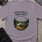 Road trips and Good Vibes T-Shirt in Paragon, front view.