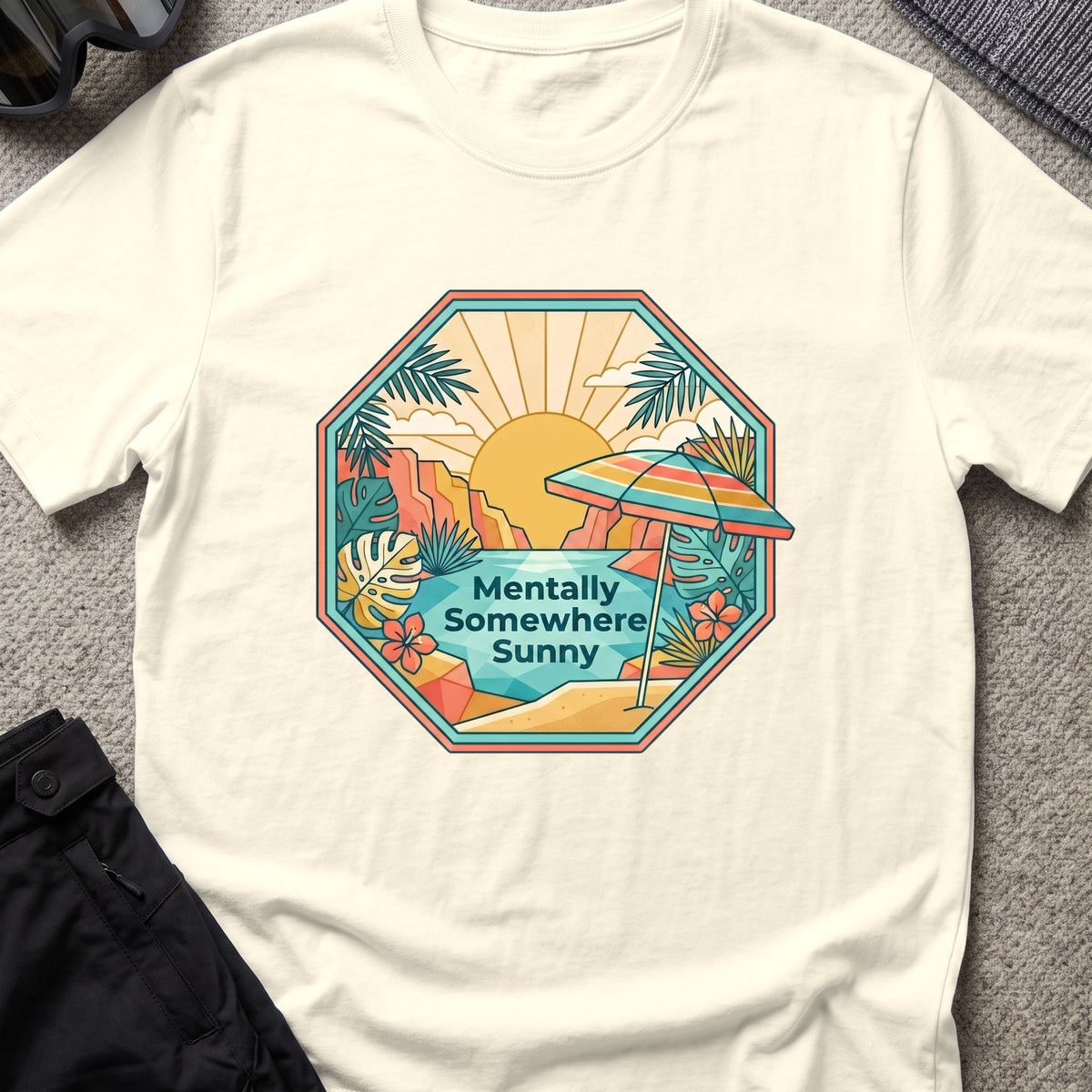 Mentally Somewhere Sunny T-Shirt in Natural, front view.