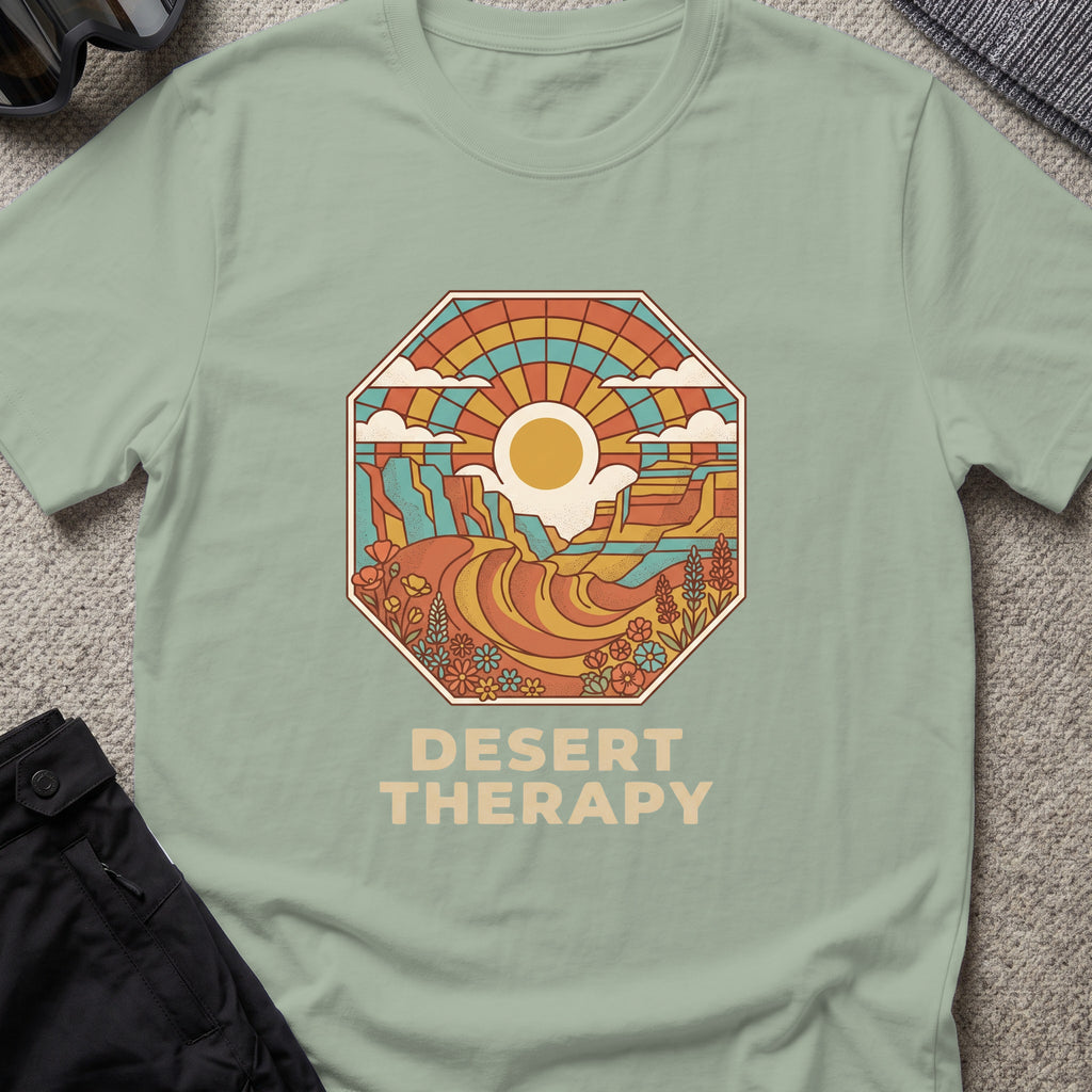 Desert Therapy T-Shirt — Canyon Sun in Sage, front view.