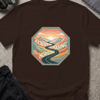 Always Chasing Horizons T-Shirt in Dark Chocolate, front view.