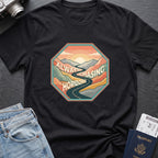 Always Chasing Horizons T-Shirt in Black, front view.