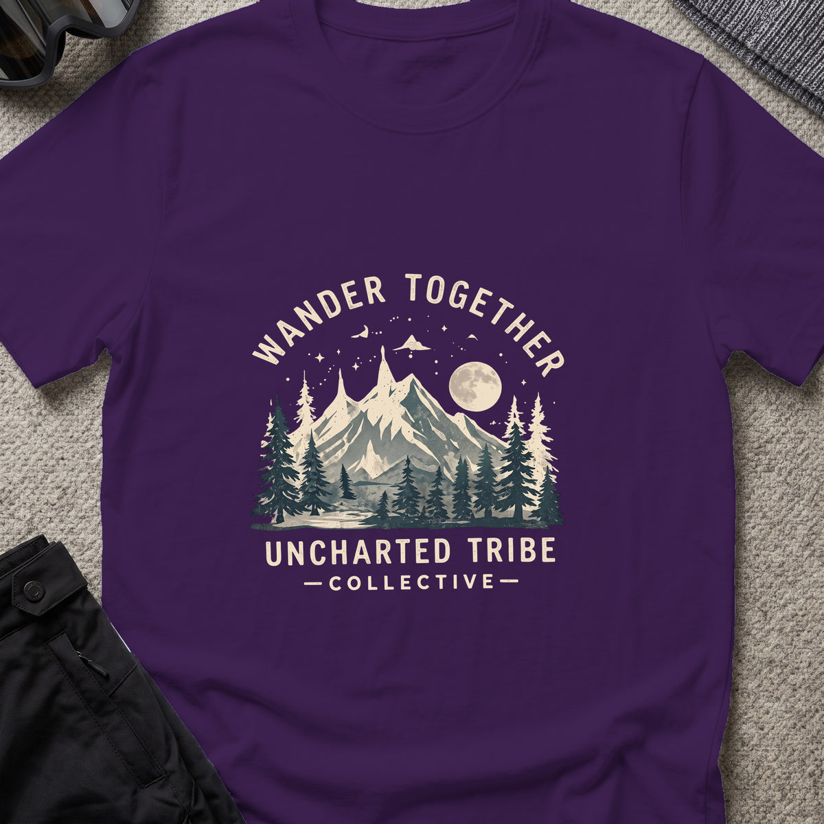 Wander Together T-Shirt in Purple, front view.