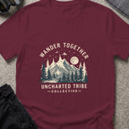 Wander Together T-Shirt in Maroon, front view.