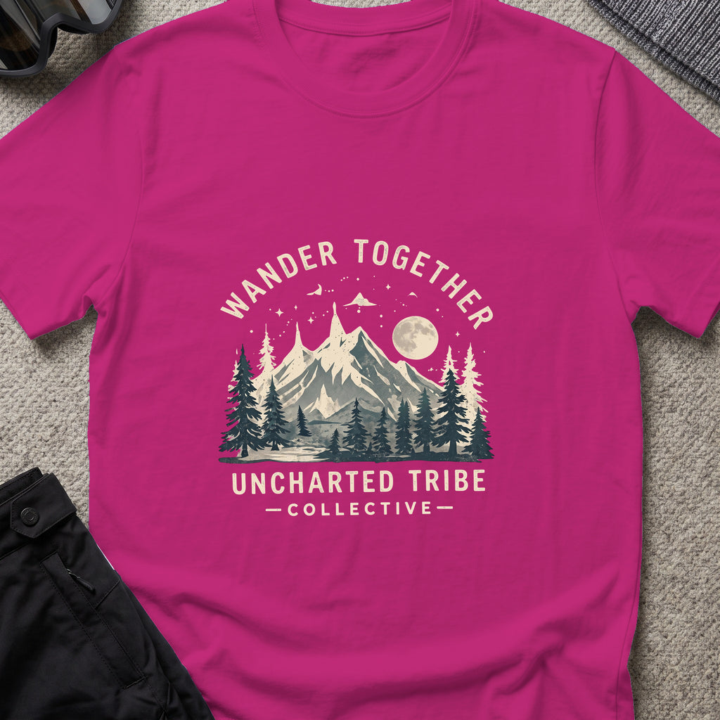 Wander Together T-Shirt in Antique Heliconia, front view.