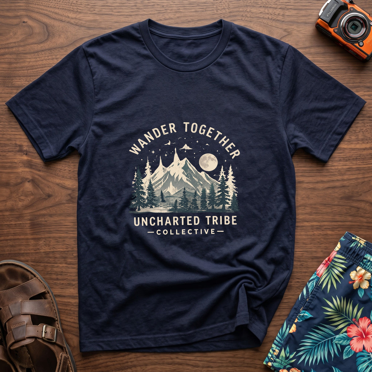 Wander Together T-Shirt in Navy, front view.