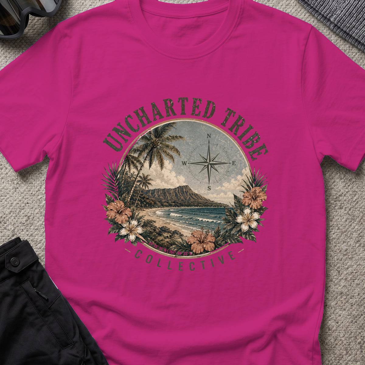 Vintage Diamond Head T-Shirt in Antique Heliconia, front view.