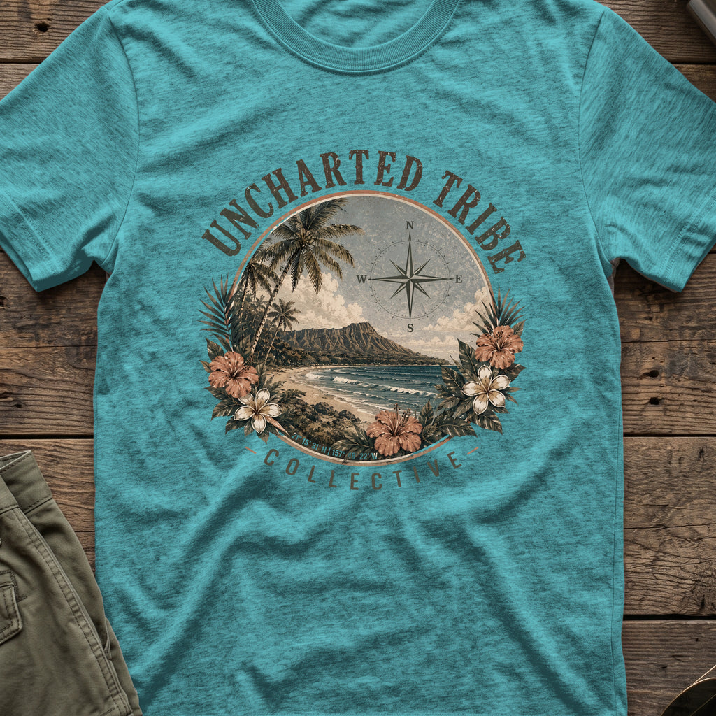 Vintage Diamond Head T-Shirt in Heather Galapagos Blue, front view.