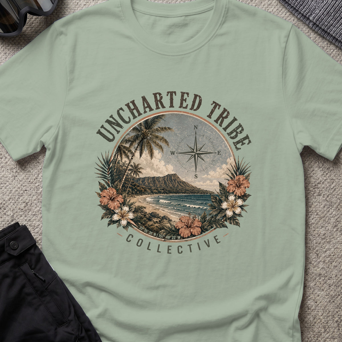 Vintage Diamond Head T-Shirt in Sage, front view.