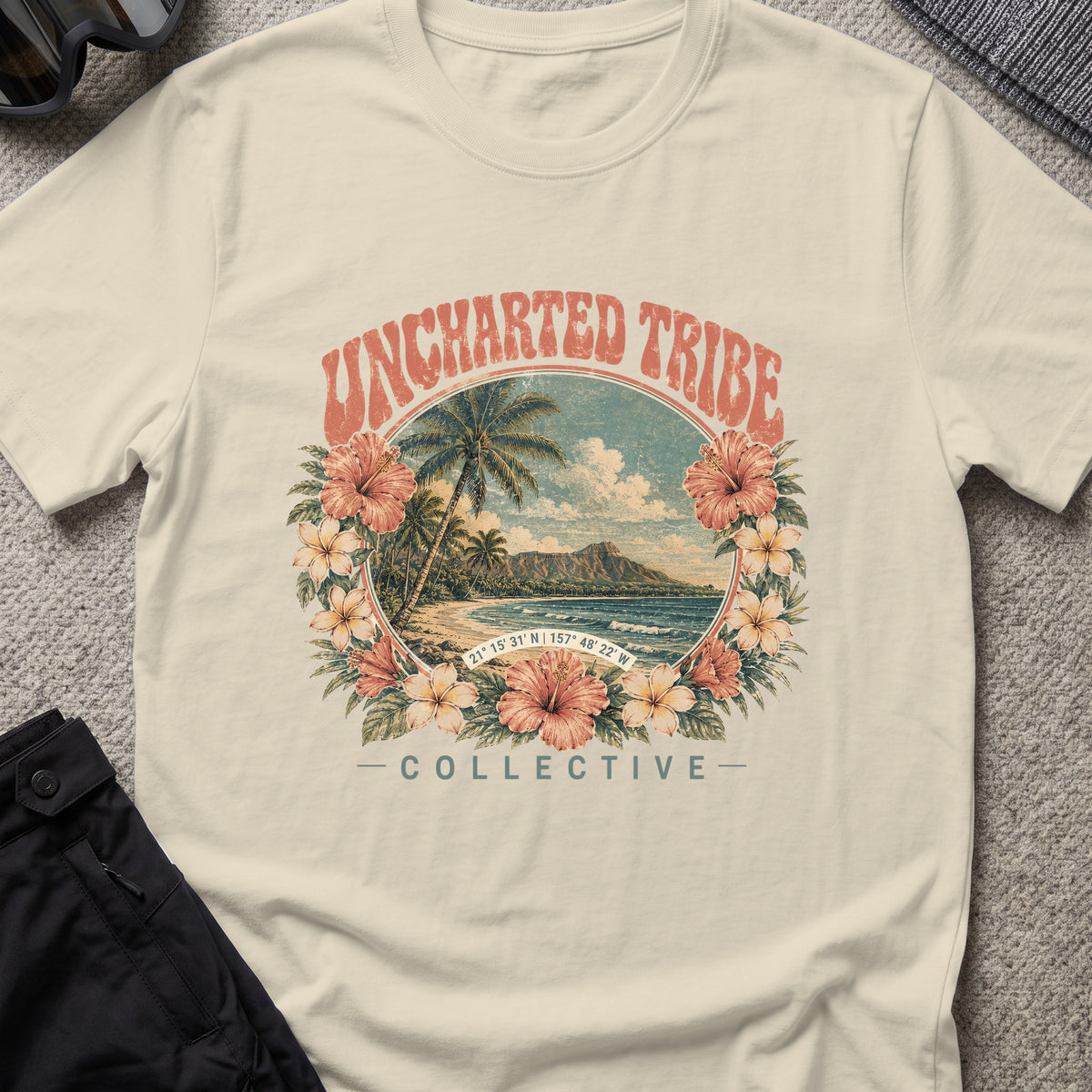Vintage Uncharted Tribe Collective T-Shirt in Sand, front view.